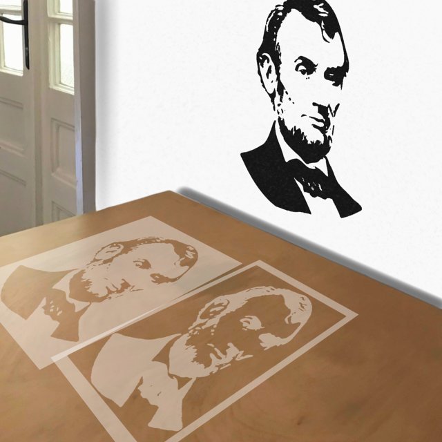 Abraham Lincoln stencil in 2 layers, simulated painting