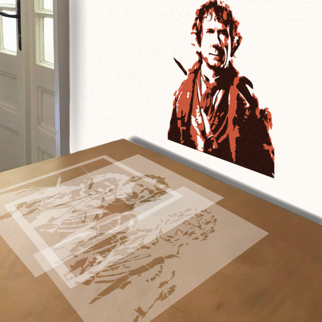 Bilbo Baggins stencil in 3 layers, simulated painting
