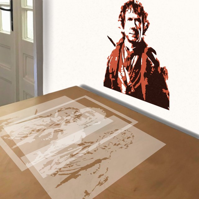 Bilbo Baggins stencil in 3 layers, simulated painting