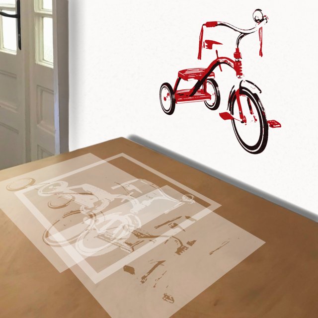 Tricycle stencil in 3 layers, simulated painting