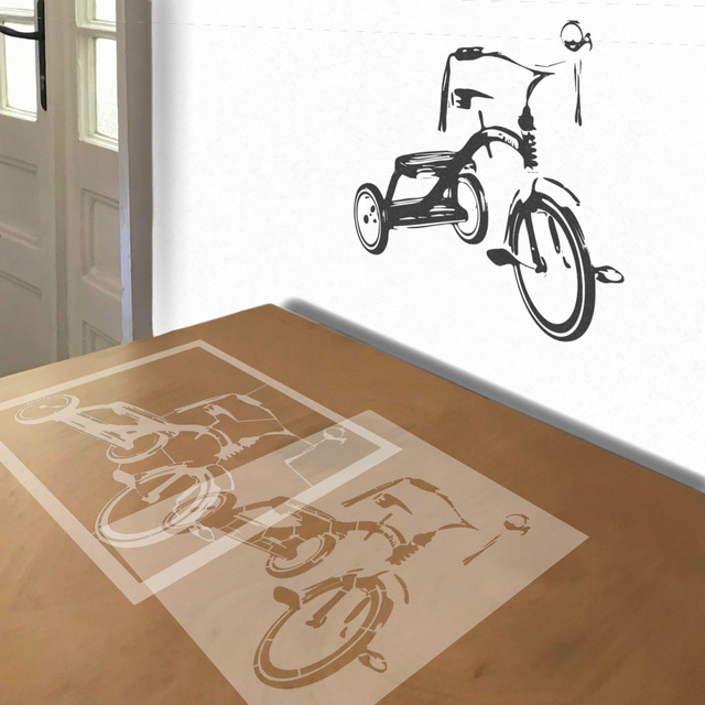 Tricycle stencil in 2 layers, simulated painting