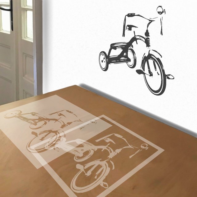 Tricycle stencil in 2 layers, simulated painting