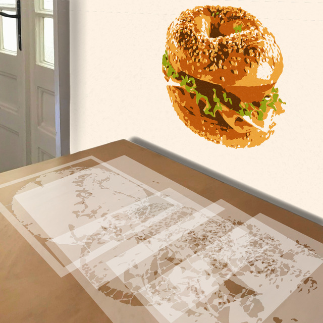 Bagel Sandwich stencil in 5 layers, simulated painting