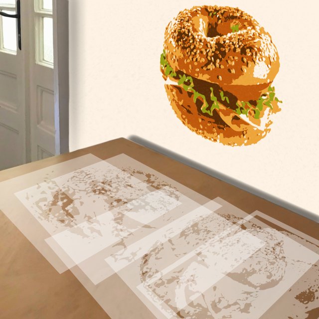 Bagel Sandwich stencil in 5 layers, simulated painting