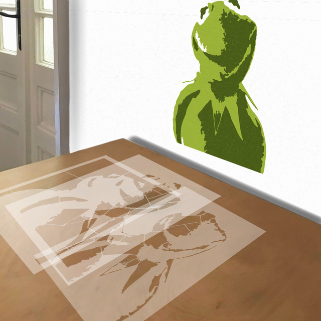 Kermit the Frog stencil in 3 layers, simulated painting