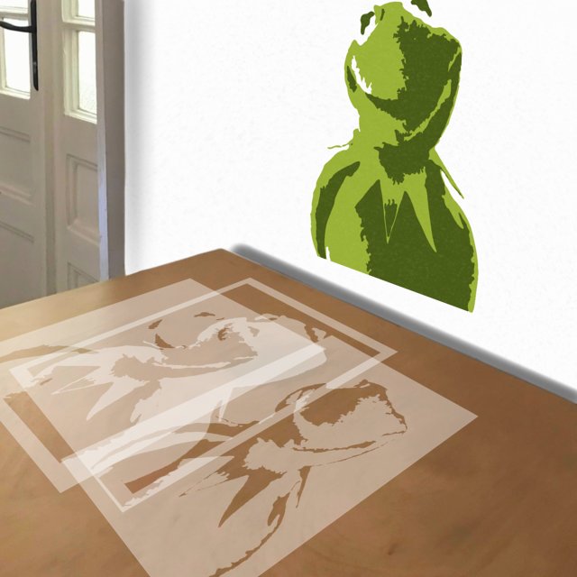 Kermit the Frog stencil in 3 layers, simulated painting