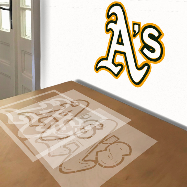 Oakland Athletics stencil in 3 layers, simulated painting