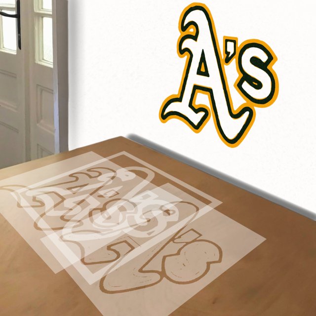 Oakland Athletics stencil in 3 layers, simulated painting