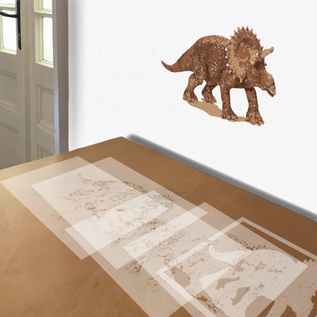 Triceratops stencil in 5 layers, simulated painting