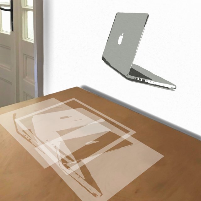 Laptop stencil in 3 layers, simulated painting