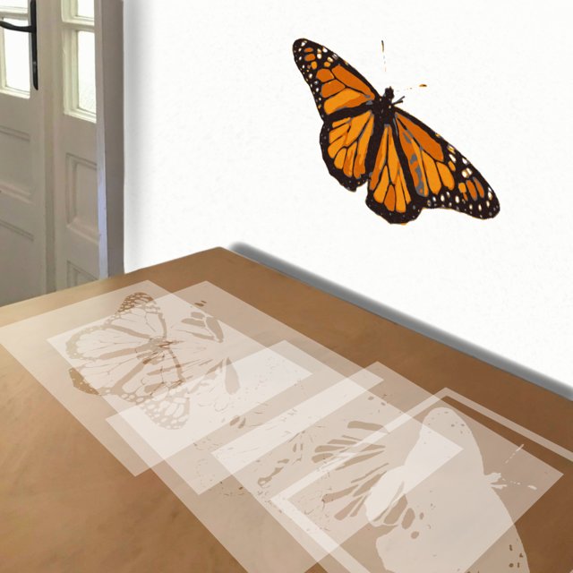 Monarch Butterfly stencil in 5 layers, simulated painting