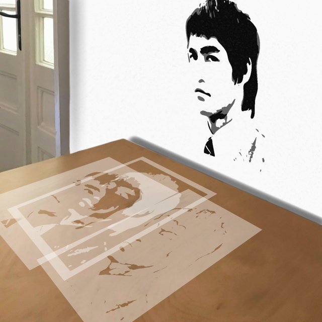 Bruce Lee stencil in 3 layers, simulated painting