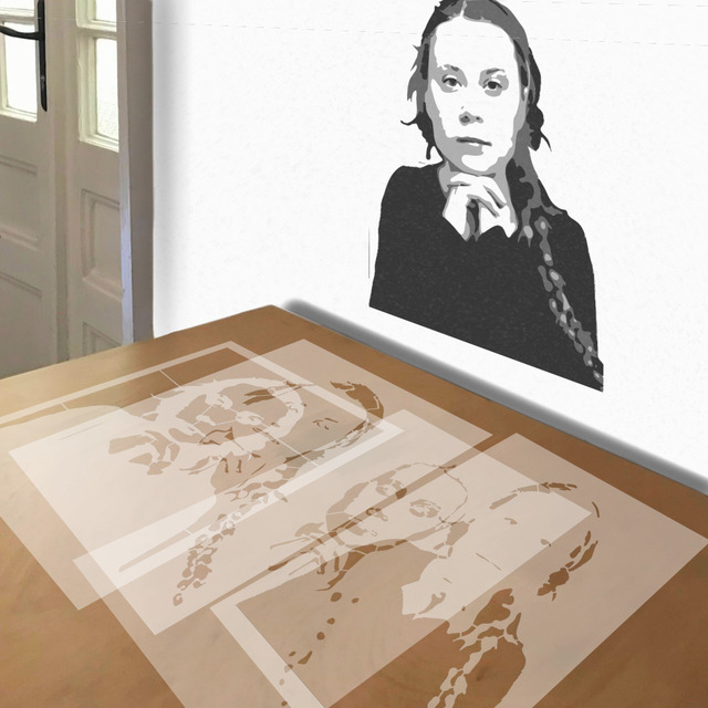 Greta Thunberg stencil in 4 layers, simulated painting