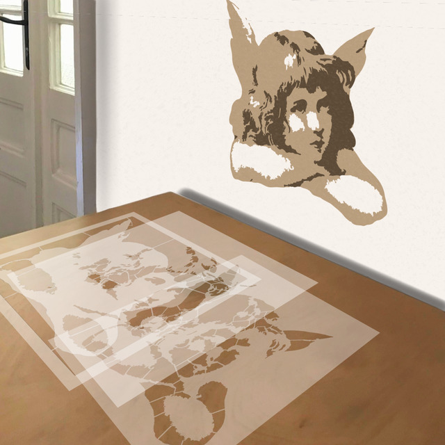 Cherub with Long Hair stencil in 3 layers, simulated painting