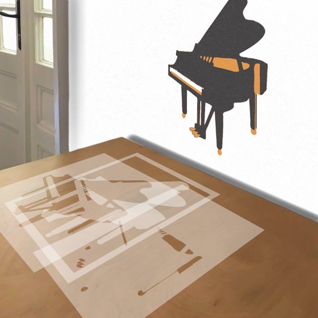 Grand Piano stencil in 3 layers, simulated painting