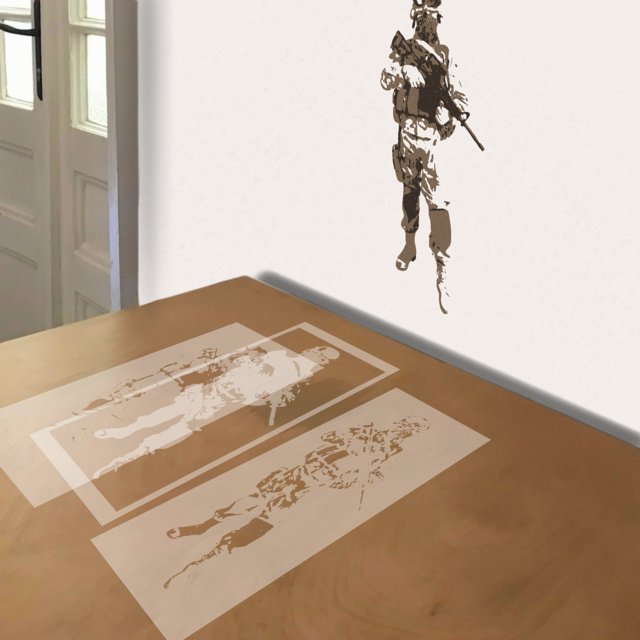 Soldier stencil in 3 layers, simulated painting