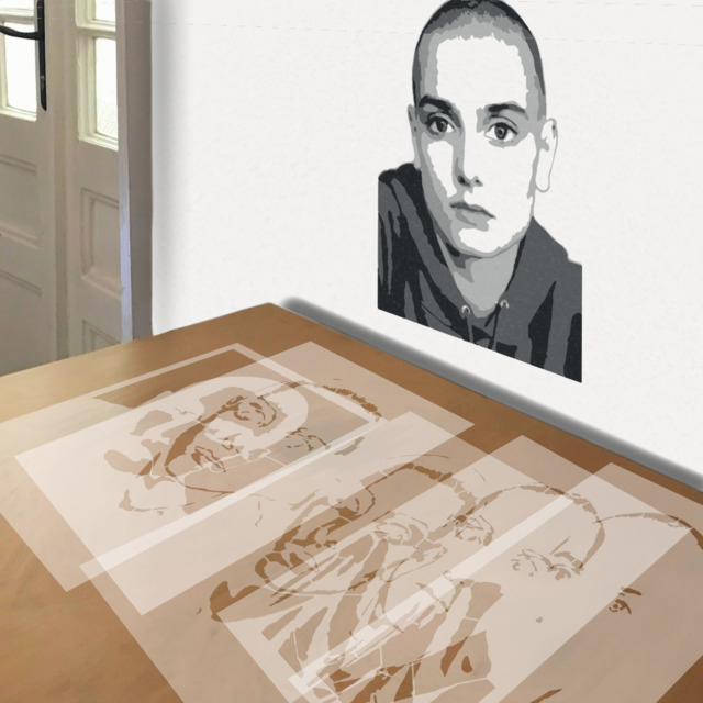 Sinead O'Connor stencil in 5 layers, simulated painting