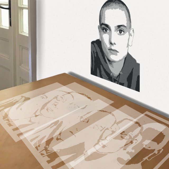 Sinead O'Connor stencil in 5 layers, simulated painting