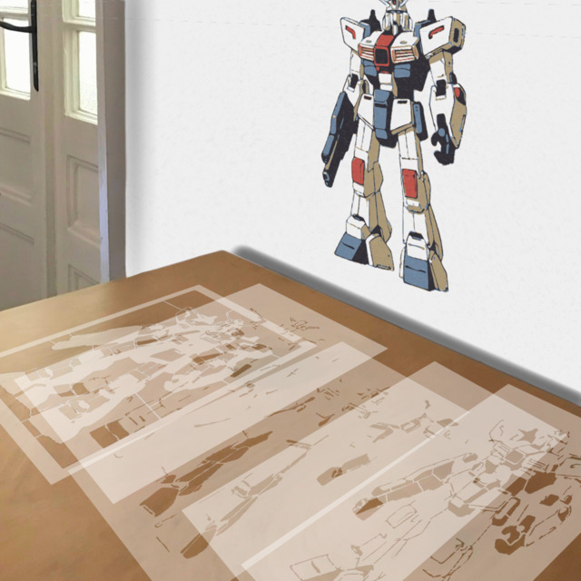 Gundam stencil in 5 layers, simulated painting