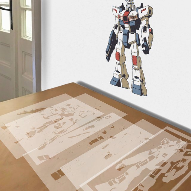 Gundam stencil in 5 layers, simulated painting