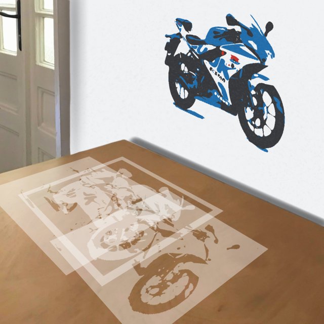 Suzuki GSX-R stencil in 4 layers, simulated painting