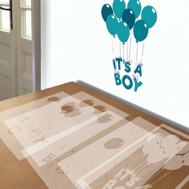 It's a Boy stencil in 5 layers, simulated painting