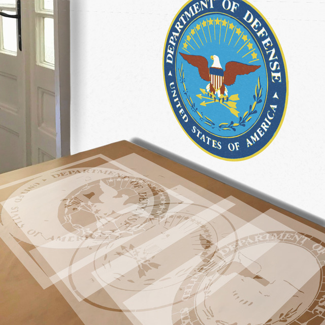 Seal of the Department of Defense stencil in 5 layers, simulated painting
