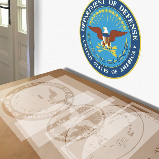 Seal of the Department of Defense stencil in 5 layers, simulated painting