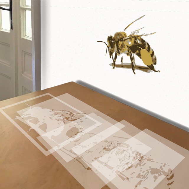 Honey Bee stencil in 5 layers, simulated painting