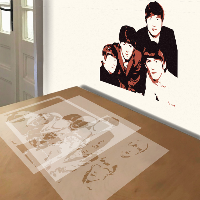 Simulated painting of stencil of Early Beatles