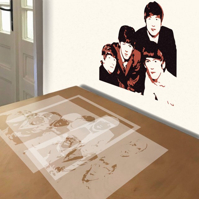 Early Beatles stencil in 3 layers, simulated painting