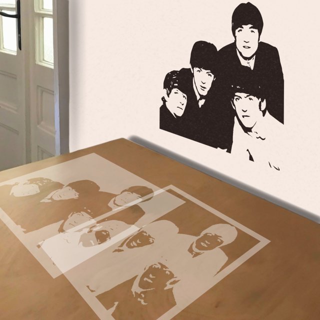 Early Beatles stencil in 2 layers, simulated painting