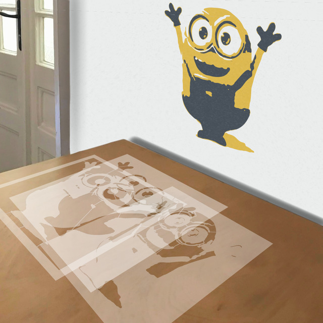 Minion stencil in 3 layers, simulated painting