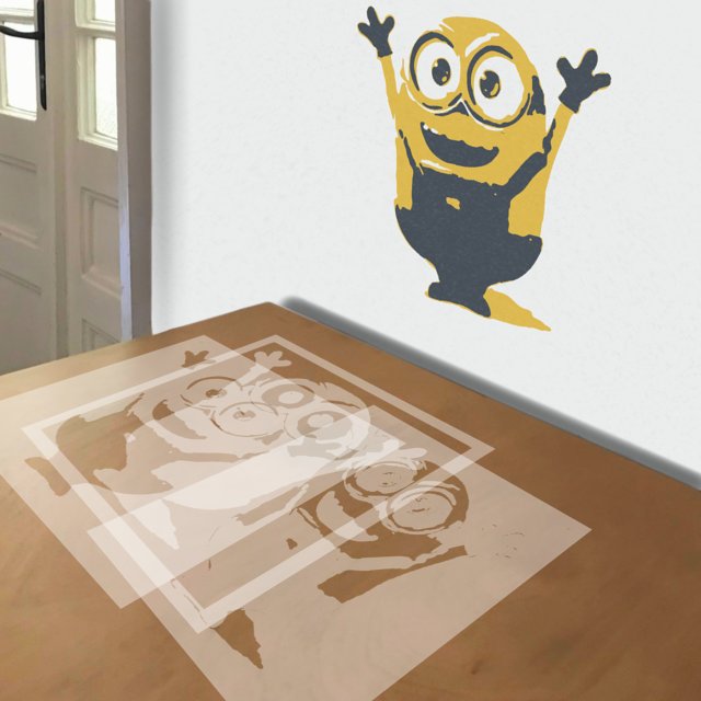 Minion stencil in 3 layers, simulated painting