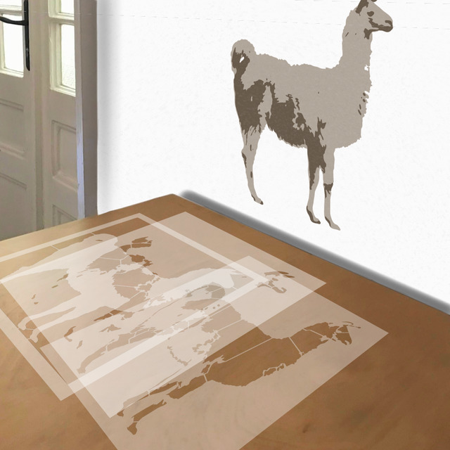 Llama stencil in 3 layers, simulated painting