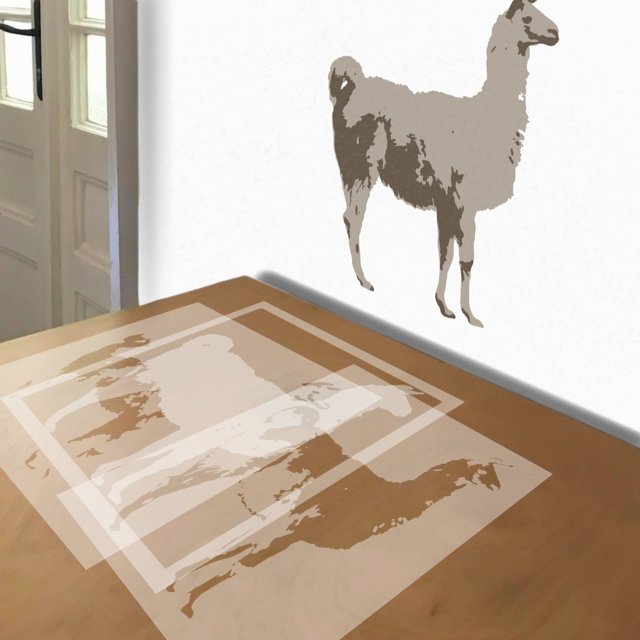 Llama stencil in 3 layers, simulated painting