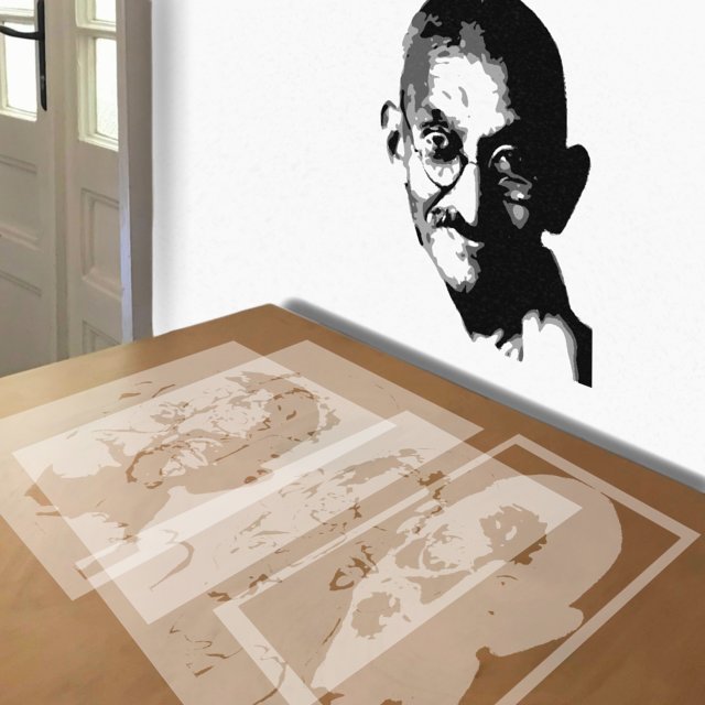 Gandhi stencil in 4 layers, simulated painting