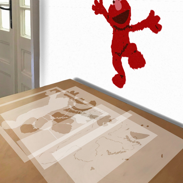 Simulated painting of stencil of Elmo