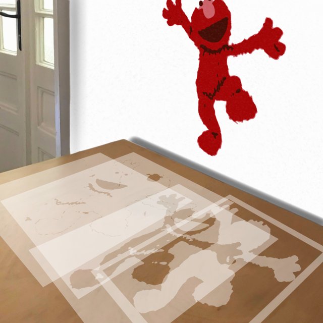 Elmo stencil in 4 layers, simulated painting