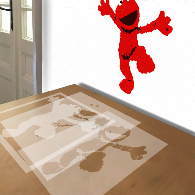 Elmo stencil in 3 layers, simulated painting
