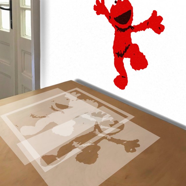 Elmo stencil in 3 layers, simulated painting