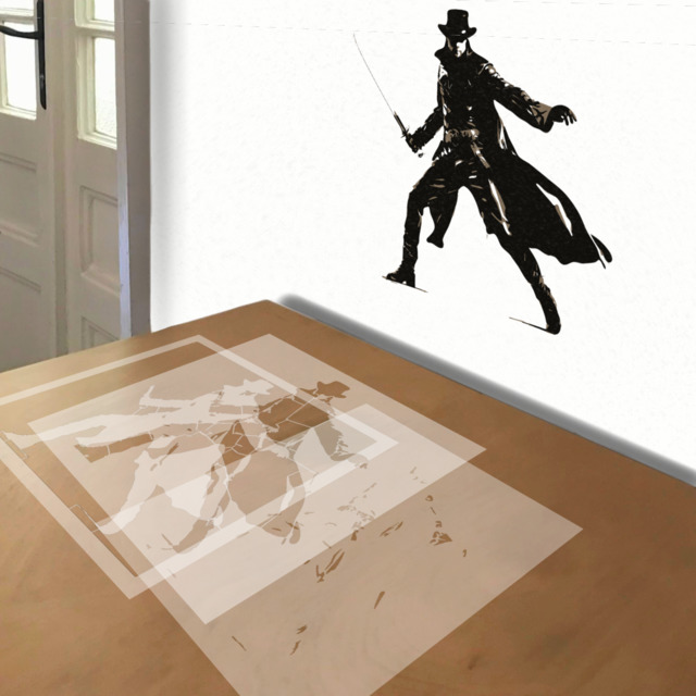 Zorro stencil in 3 layers, simulated painting