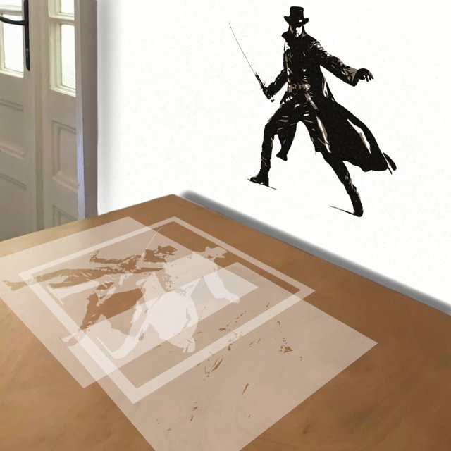 Zorro stencil in 3 layers, simulated painting