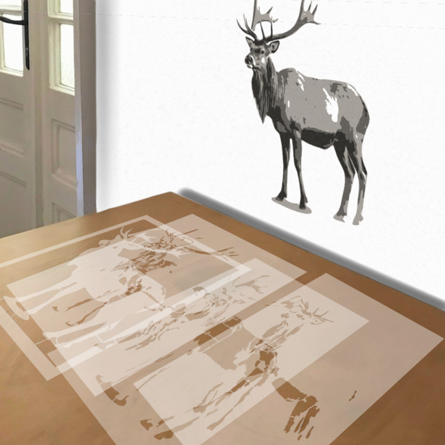 Elk stencil in 4 layers, simulated painting