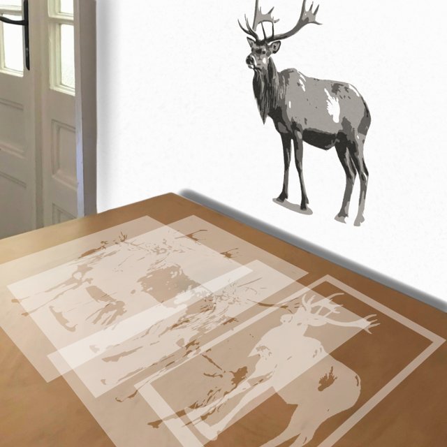 Elk stencil in 4 layers, simulated painting