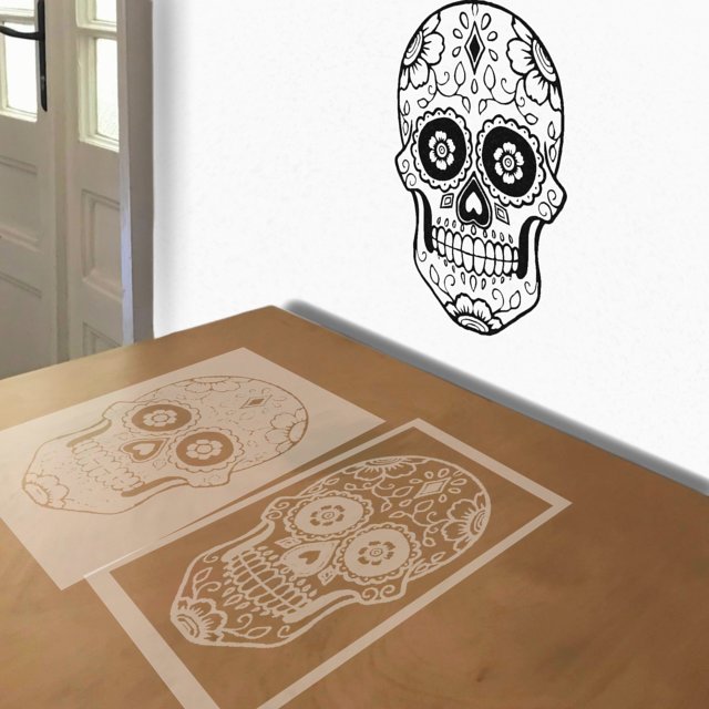 Sugar Skull Template stencil in 2 layers, simulated painting