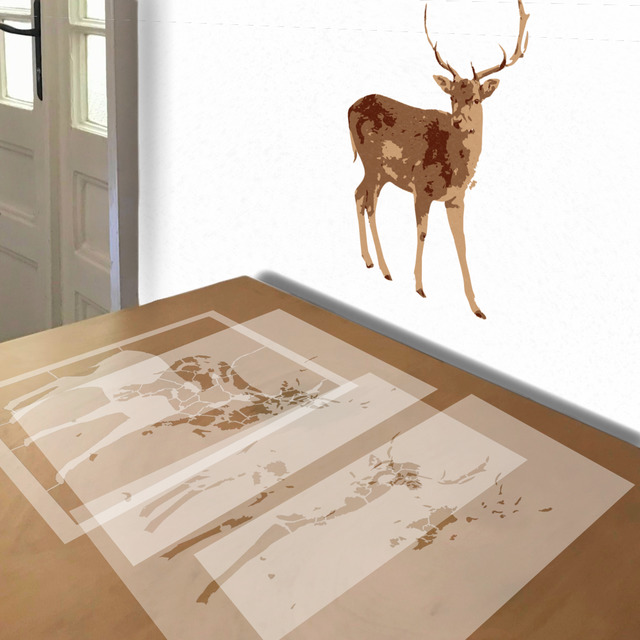 Deer stencil in 4 layers, simulated painting