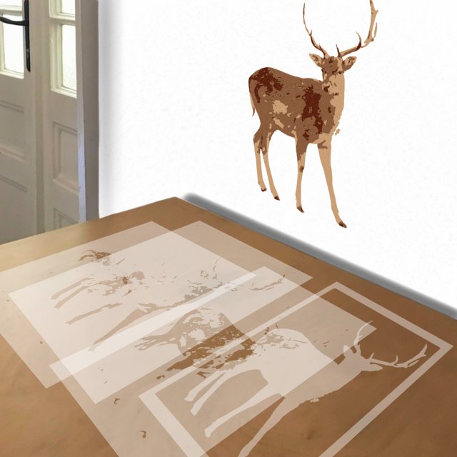 Deer stencil in 4 layers, simulated painting