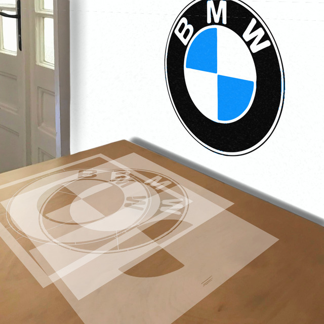BMW stencil in 3 layers, simulated painting