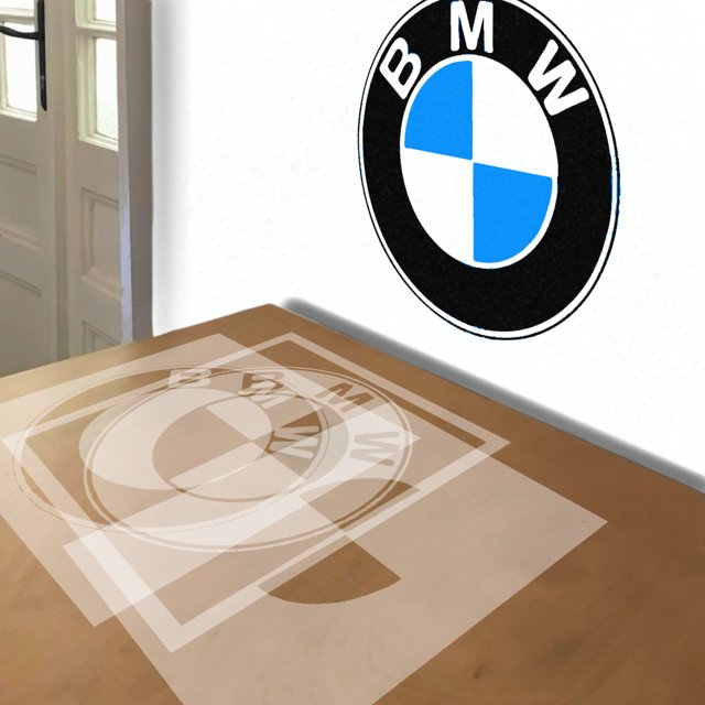 BMW stencil in 3 layers, simulated painting